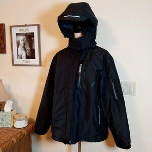 NWOT SUOKENI XL WINTER SKI SNOWBOARDING BLACK ZIP JACKET COAT w/ DETACHABLE HOOD